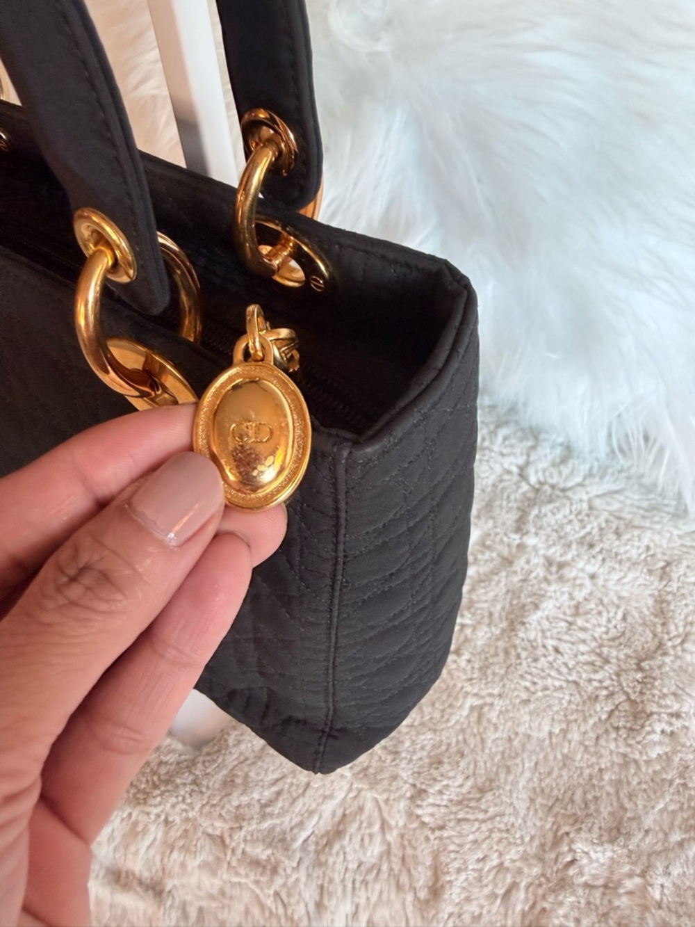 Dior Black Quilted Lady Dior Satchel with Gold Hardware Charms - Picture 10 of 14